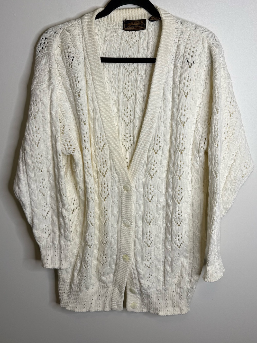 Eddie Bauer Ivory Open-Knit Button Front Cardigan 100% cotton size medium
